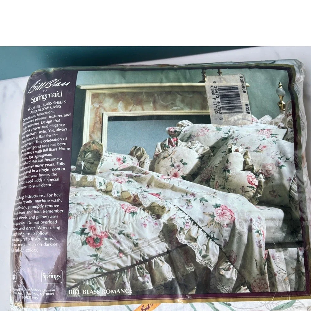 Bill Blass Springmaid King Fitted Sheet Romance Rose Floral Percale Vintage NEW